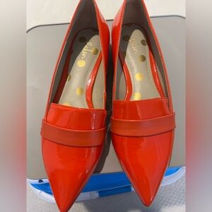 New Boden women’s vibrant orange pointed toe flat/ slip on patent gloss look